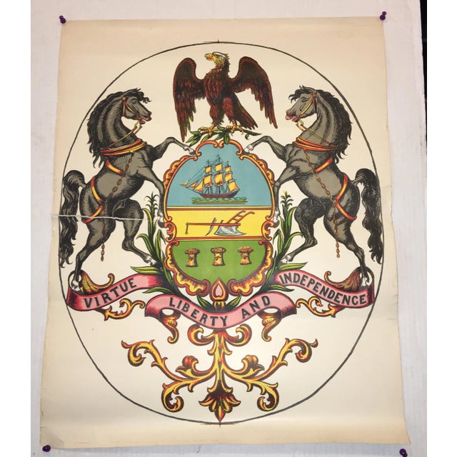 Early 20th Century Antique Pennsylvania Coat of Arms Lithograph Print For Sale - Image 10 of 11