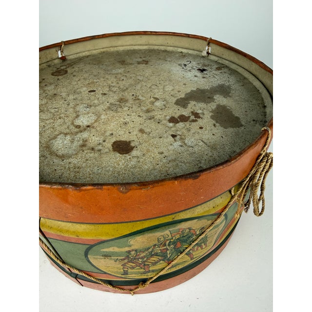 Burnt Orange Rare Vintage J. Chein & Co. Patriotic Tin Lithograph Toy Drum | Abraham Lincoln Americana Folk Art Decor For Sale - Image 8 of 12
