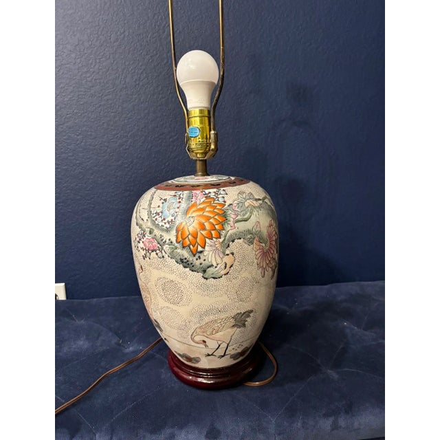 1970s Kalart Stippled Famille Rose Jar Lamp Cranes For Sale - Image 11 of 11