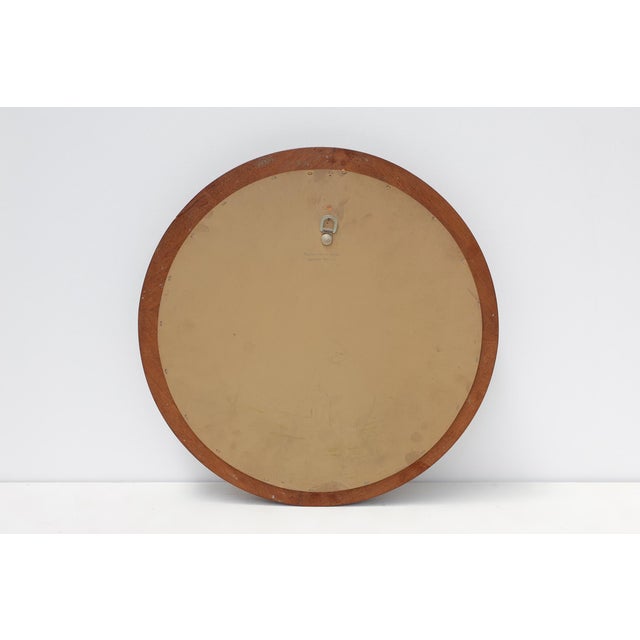 Wood Wooden Round Mirror with Turquoise Ceramic Studs by Deknudt, Belgium, 1960s For Sale - Image 7 of 12