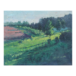 Quiet Beginning - Impressionist Green Landscape Painting on Canvas Original Artwork by Sabrina Zhou
