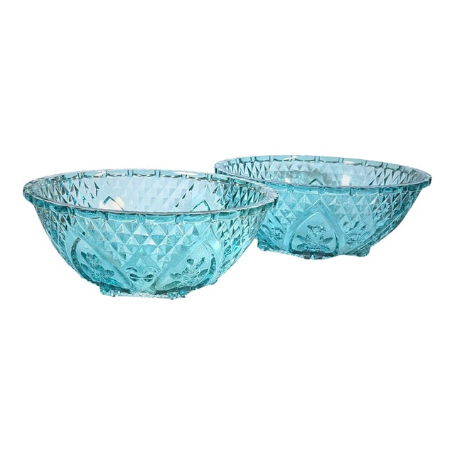 Aquamarine Faceted Bowls- Set of Two For Sale