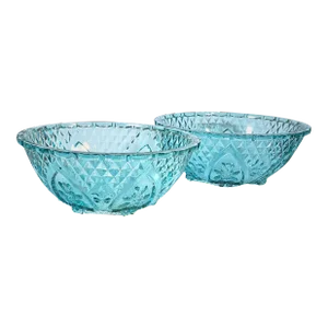 Aquamarine Faceted Bowls- Set of Two