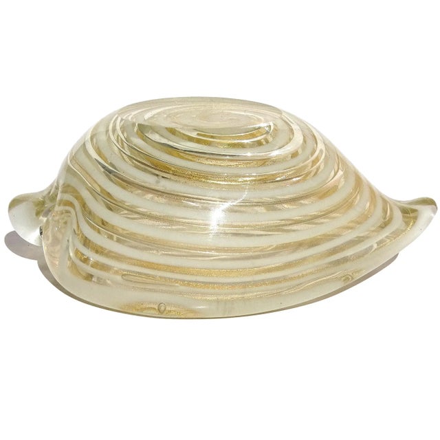 Vintage Murano Barovier Toso Gold Flecks White Swirl Italian Art Glass Heart Ashtray Dish Bowl For Sale - Image 10 of 11