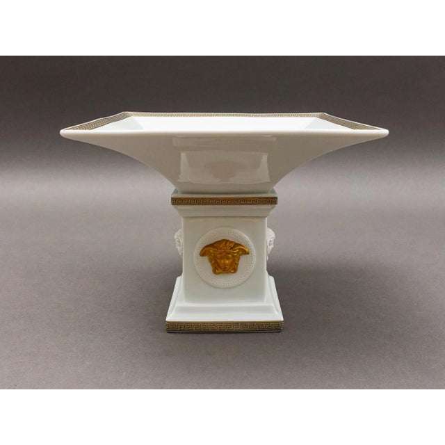 Versace Rosenthal Germany Gorgona Medusa Gold Greek Key Porcelain Footed Candy Dish Bowl Measures approximately 7 5/8"...