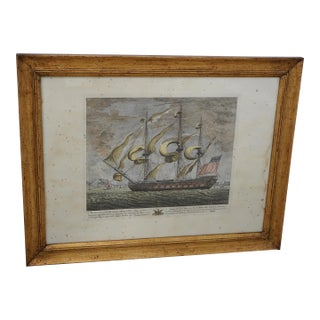 Gold Framed French Tall Ships Decorator Print For Sale