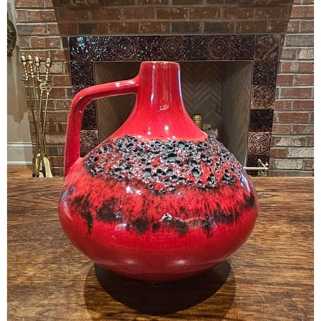 Roth Keramik MCM Keramik Red Fat Lava Vase With Handle For Sale - Image 4 of 11