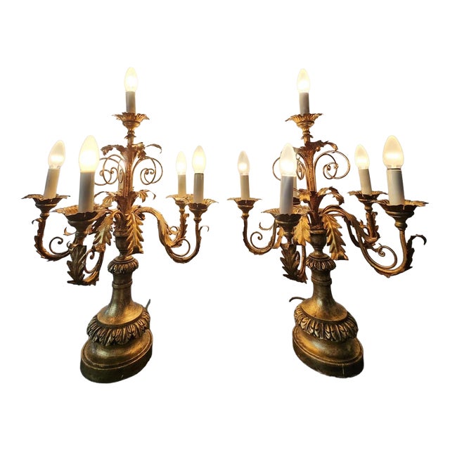 Vintage Hollywood Regency Louis XV 6-Light Florentine Floor Lamp, Italy, 1920s, Set of 2 For Sale