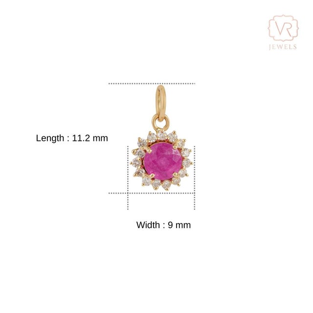 Vintage Inspired Sunburst Ruby & Diamond Halo Pendant in 14k Yellow Gold For Sale - Image 10 of 14