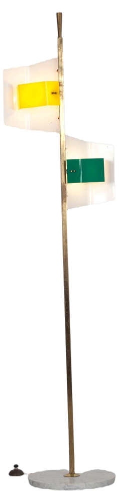 Italian Yellow and Green Acrylic Glass Floor Lamp from Stilnovo, 1950s