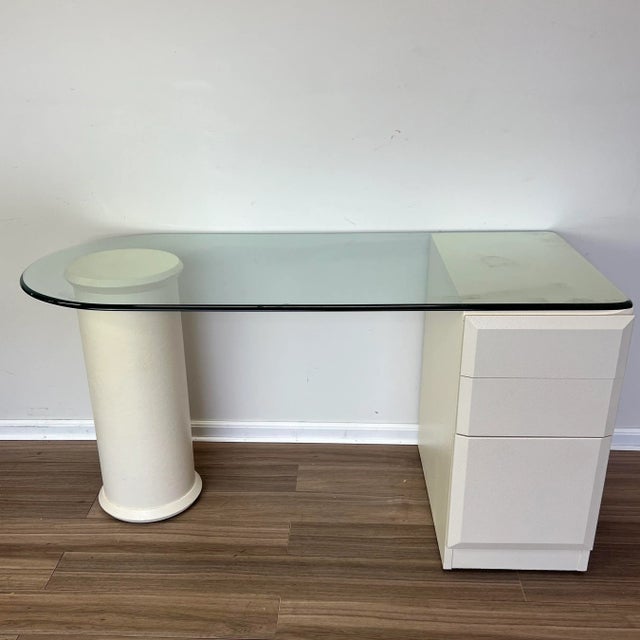 Mid-Century Modern 1980s Glass Top Column Desk by Lane For Sale - Image 3 of 7