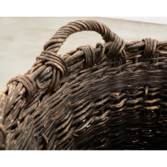French Champagne Grape Vineyard Harvest Woven Wicker Basket For Sale - Image 12 of 18