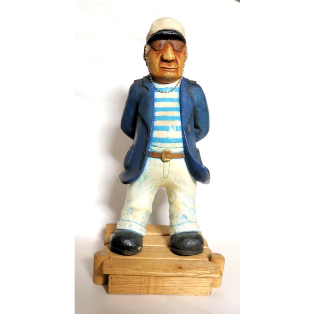 Figurative Ron Gaskill (American 1951 - 2009) - "Capt. Irv" - Original Signed/Dated Vintage Wood Sculpture 2001 For Sale - Image 3 of 8