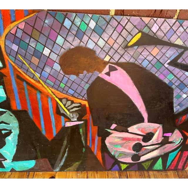 Purple Jazz Band by Elliott Twery Original 1950s Oil Painting For Sale - Image 8 of 11