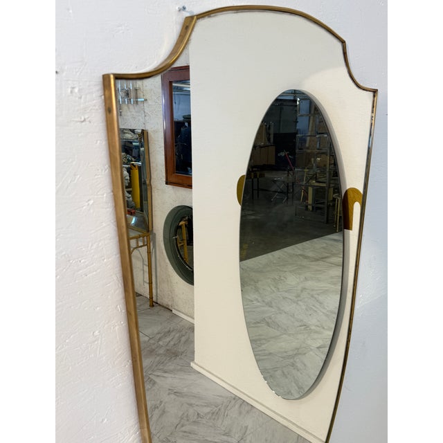 Mid-Century Modern Mid-Century Brass Framed Shield-Form Wall Mirror For Sale - Image 3 of 7