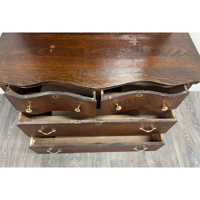 Antique Late Victorian Edwardian Serpentine Oak Dresser With Removable Mirror For Sale - Image 9 of 14