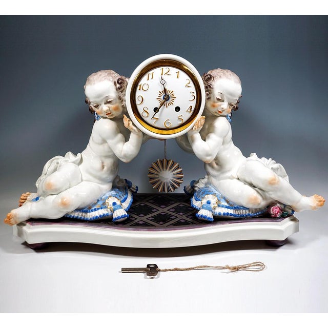 Vintage Art Deco Mantle Clock with Two Putti by Paul Scheurich for Meissen, 1920s For Sale - Image 12 of 13