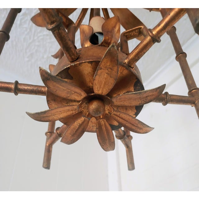 Vintage Chinoiserie Faux Bamboo Brass Pagoda Hanging Light For Sale In New York - Image 6 of 6