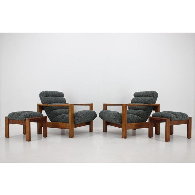 Oak Armchairs with Stools, Finland, 1960s, Set of 4 For Sale - Image 4 of 18