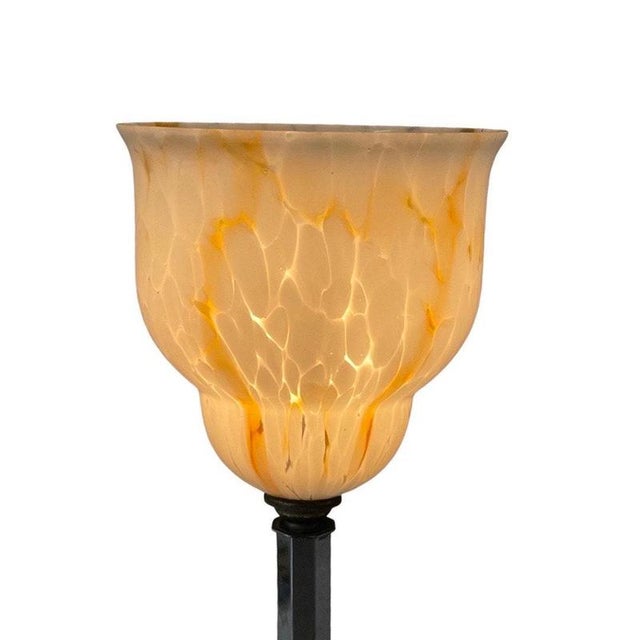 Bauhaus Art Deco Chalice Shaped Multi Colored Glass Table Lamp with Silver Plated Base & Power Switch For Sale - Image 3 of 11