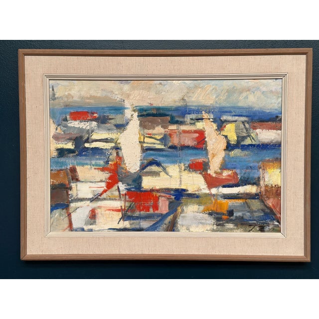 Abstract Harbour Motif, 1950s, Oil on Canvas, Framed For Sale - Image 10 of 16