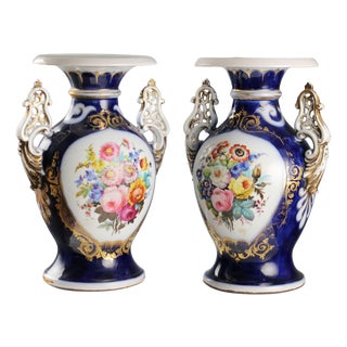 Cobalt Blue Porcelain Vases, Set of 2 For Sale