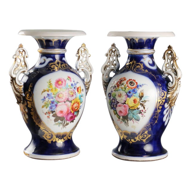 Cobalt Blue Porcelain Vases, Set of 2 For Sale