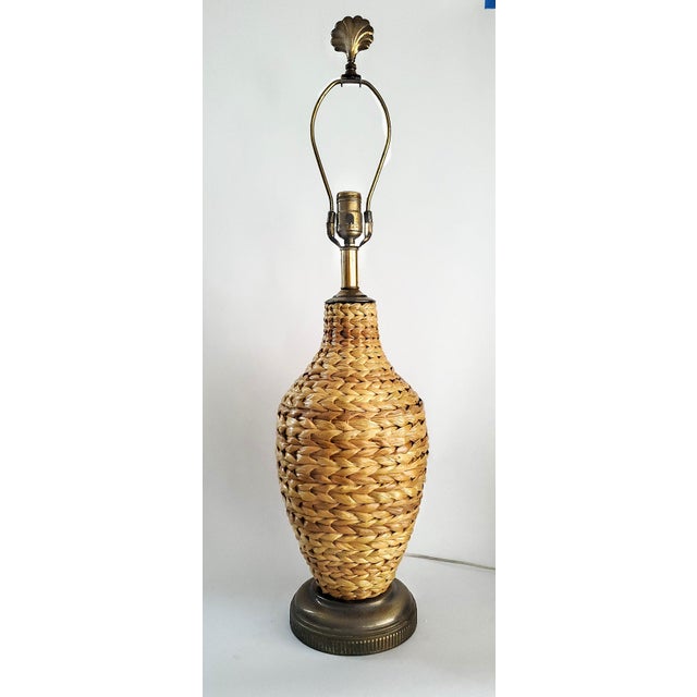 1960s Lamp Seagrass Wicker Rattan & Shade - Rewired For Sale - Image 5 of 11