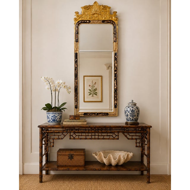 Md-Century Italian English Georgian Style Trumeau Giltwood Chinoiserie Mirror For Sale In Atlanta - Image 6 of 12