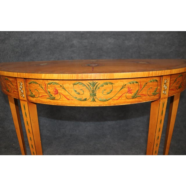 Wood Adams Style Paint Decorated English Satinwood Demilune Console Table For Sale - Image 7 of 10