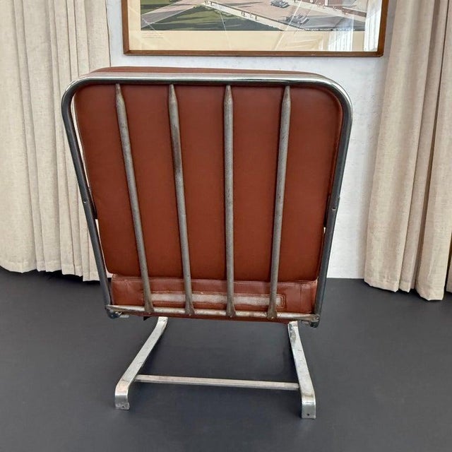 1940s Machine Age Leather and Chrome Lounge Chair by Kem Weber For Sale - Image 10 of 10