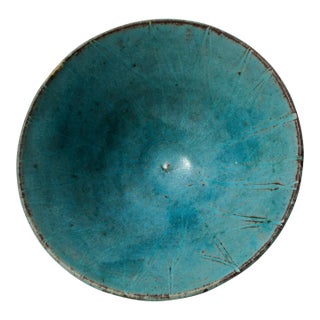 Teal Blue Glazed Art Bowl Circa 1990s For Sale