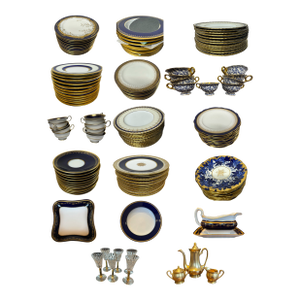 Cobalt Blue & Gold Fine China and Signed Crystal Cobalt Blue & Gold Fine China and Signed Crystal Collection, (79 Pieces Total)
