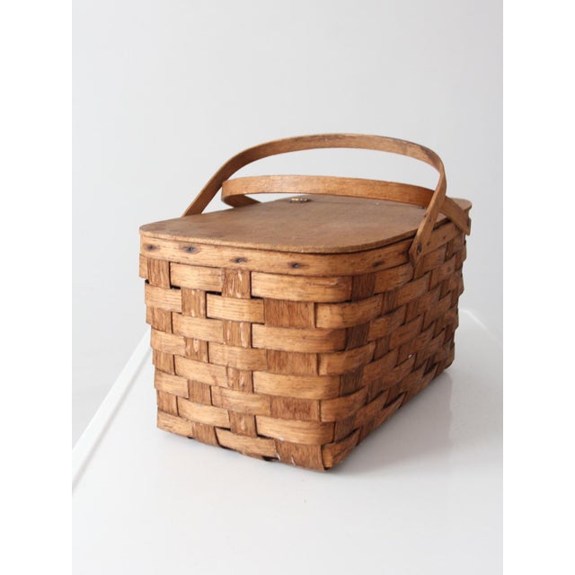 Vintage Splint Wood Picnic Basket For Sale - Image 10 of 16