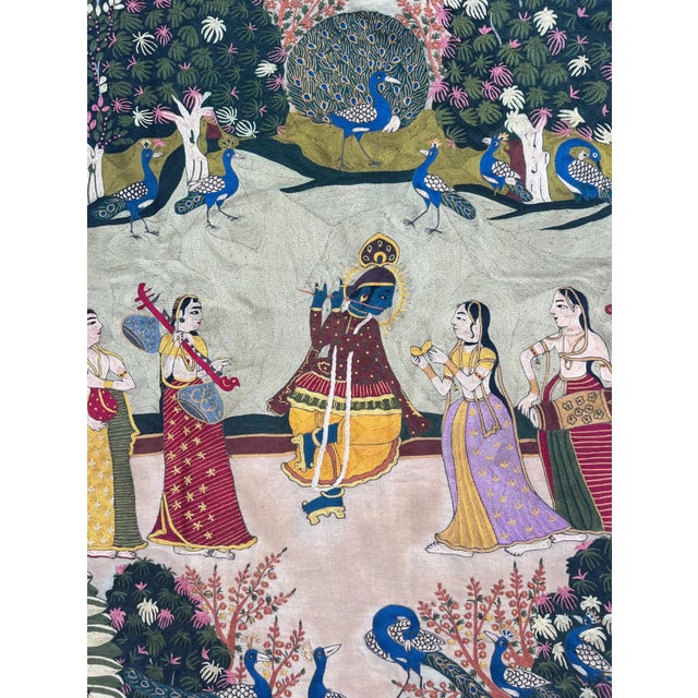 Hand Embroidered Krishna Ras Leela Tapestry, 1960s For Sale - Image 4 of 6