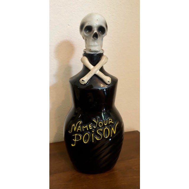 American Name Your Poison Skull Crossbones Decanter Pirate Halloween For Sale - Image 3 of 12