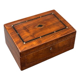 Antique Inlaid Wooden Keepsake Box – Traditional Geometric Inlay For Sale