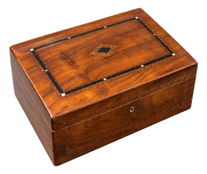Antique Inlaid Wooden Keepsake Box – Traditional Geometric Inlay