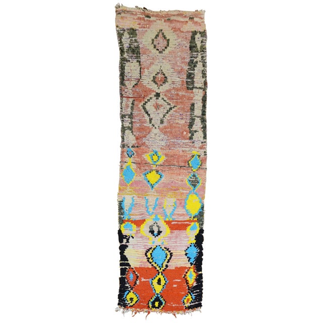 Quirky Moroccan Colorful Geometric Large Scale Wool Runner For Sale - Image 15 of 18