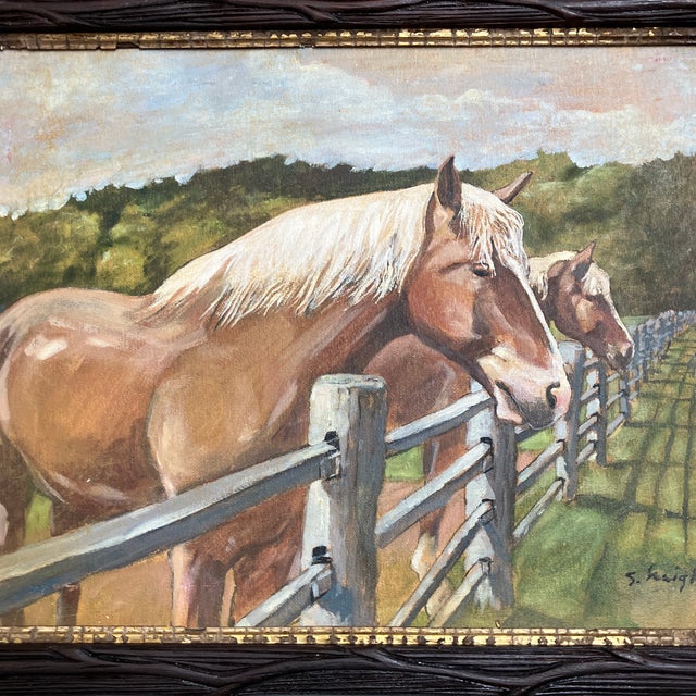 Original approx 12.75 x 16.75 painting on canvas board signed bottom right Overall size with carved wood 19th century...