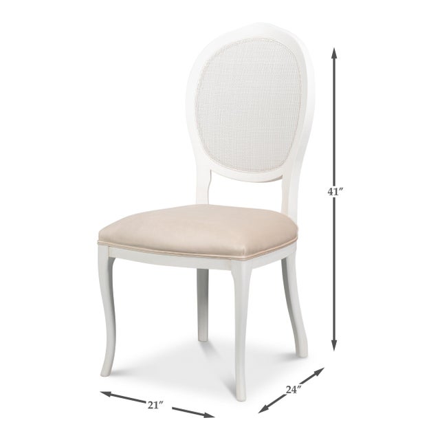 Cane Back Dining Chairs in White with Taupe Velvet, Sets of 2 For Sale - Image 11 of 11