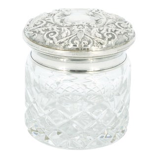 19th Century English Sterling Silver Lidded Top / Cut Glass Covered Piece For Sale