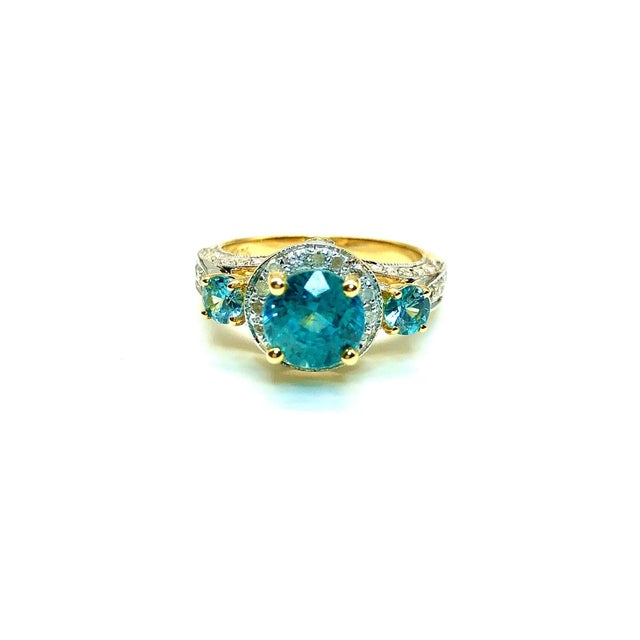 Blue Bochic "Capri" Vintage Cambodian Zirconia & Diamond Ring Set In 18K Gold & Silver For Sale - Image 8 of 18