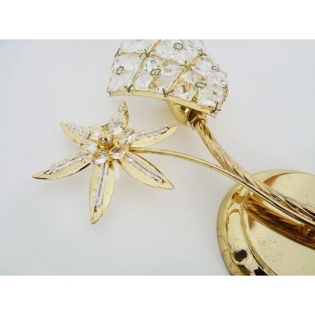 Metal Vintage Wall Lights with Floral Shape in Gold Metal and Glass Pendants, 1980s, Set of 2 For Sale - Image 7 of 11