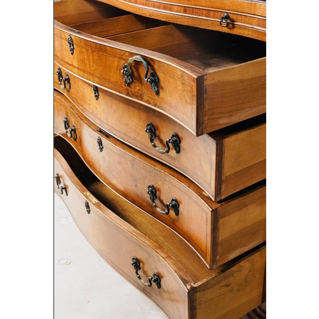 1920s Queen Anne Revival Burl Walnut Serpentine Chest of Drawers – Dutch Colonial Style For Sale - Image 9 of 10
