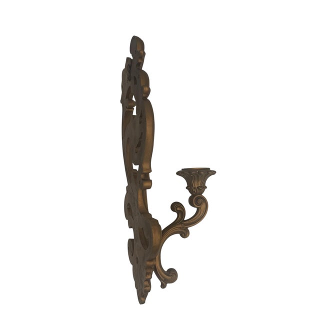 1971 Homco Hollywood Regency Gold Floral Wall Candle Sconce For Sale In Miami - Image 6 of 10