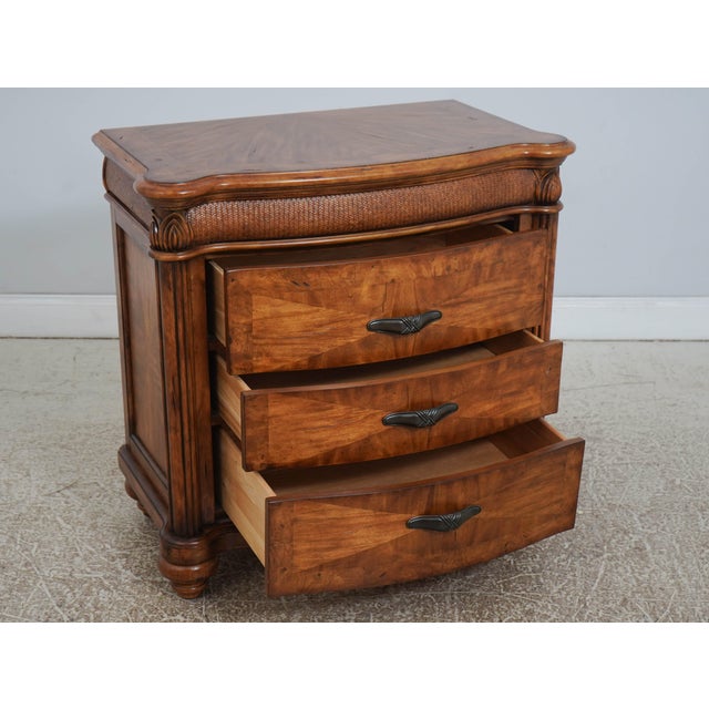 Traditional Schnadig Stately Wood & Rattan Bedside Table For Sale - Image 3 of 17