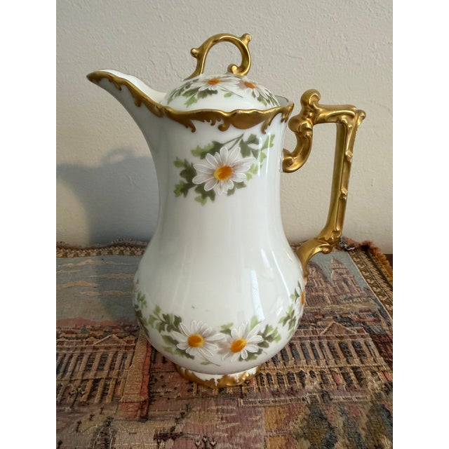 Ceramic Antique T&v Limoges Hand-Painted Daisy Porcelain Ice Water Pitcher Early 1900s For Sale - Image 7 of 11