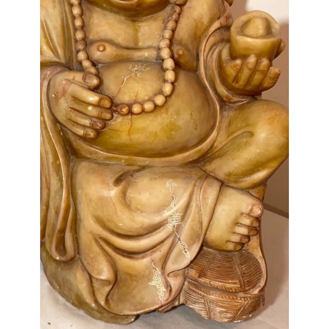 Share Huge Vintage 55 Pound Chinese Buddha God Soapstone Stone Sculpture Statue Figure For Sale - Image 10 of 14