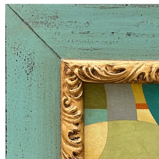 Various Artists Contemporary Abstract Oil Painting in Vintage Blue Painted Frame For Sale - Image 4 of 6
